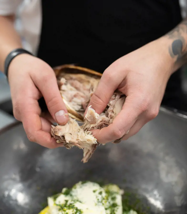 The Crown at Woodbridge, Chef prepping food